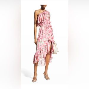 MISA Los Angeles Rumi One Shoulder Floral High Low Midi Dress